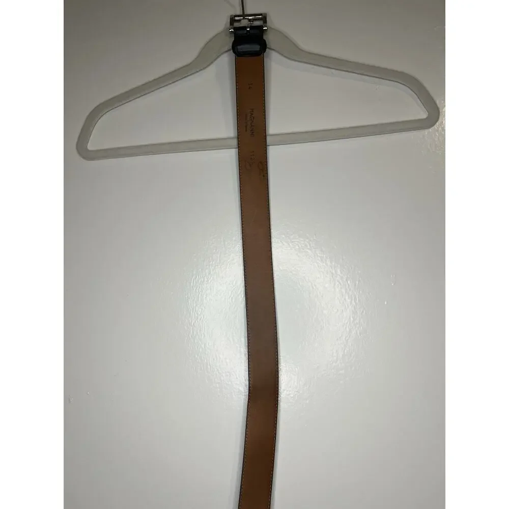 Magnanni Men’s Genuine Leather Belt Size 35 Silver Single Prong Buckle